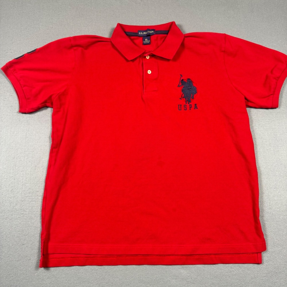 US Polo Assn Mens XL Red Short Sleeve Big Logo Pique Cotton Polo Shirt